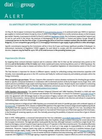 DiXi Group Alert: EU antitrust settlement with Gazprom. Opportunities for Ukraine