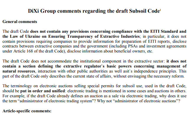 DiXi Group proposals on the new Subsoil Code