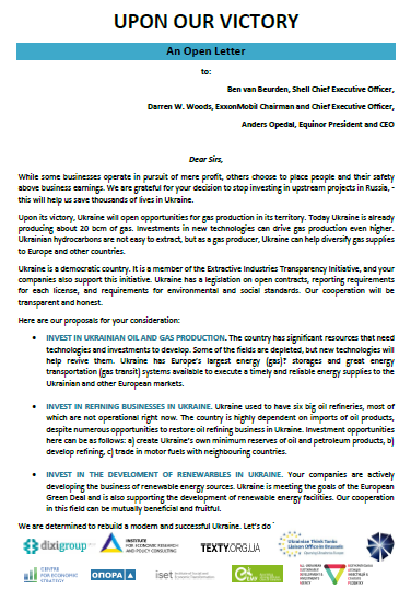 UPON OUR VICTORY – Open Letter to global energy companies Shell, ExxonMobil, Equinor