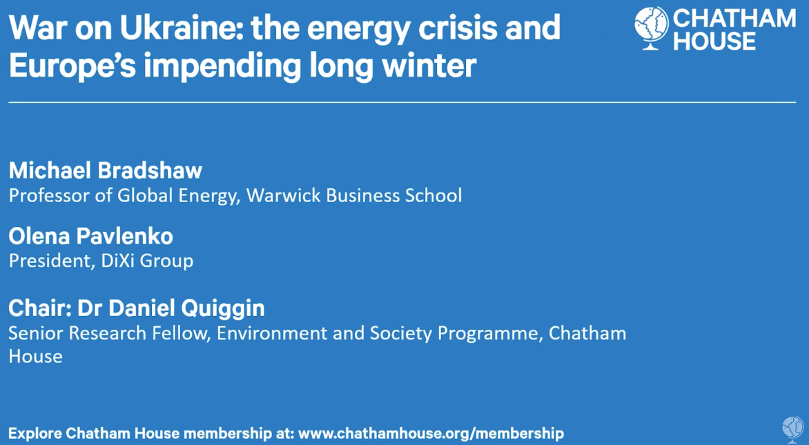 Olena Pavlenko at Chatham House event spoke about the gas crisis and energy security